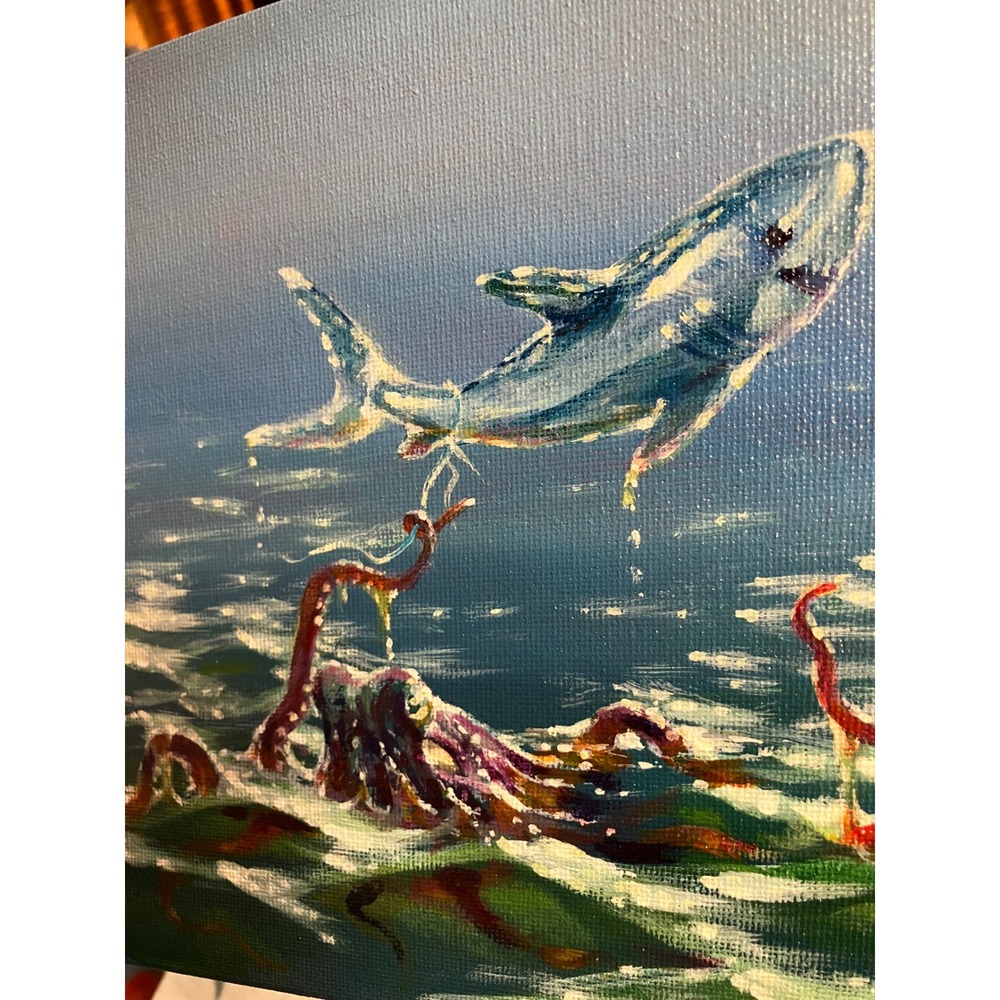 Original octopus Painting Shark surreal ocean animals surreal seascape artwork